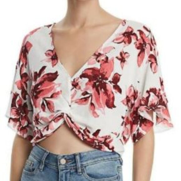 AQUA Floral V-Neck Twist Front Crop Top NWOT - Picture 1 of 3